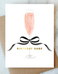 Bow Birthday Babe Greeting Card | Rosé Champagne Card